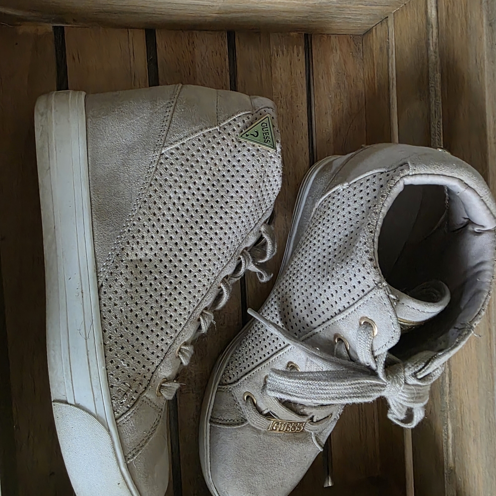 Guess High-Top Sneakers in Metallic Beige